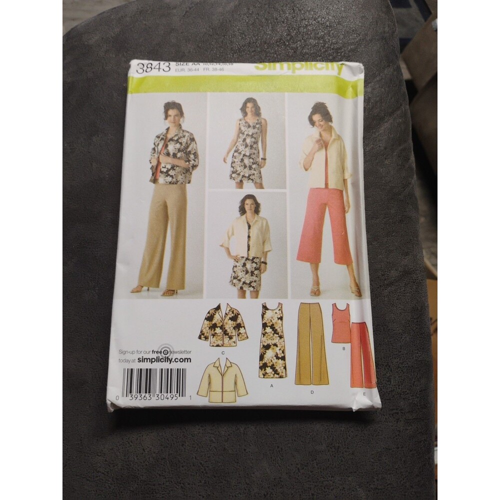 Simplicity Sewing Pattern 3843 Womens Size AA Dress Top Pant Jacket 10-18